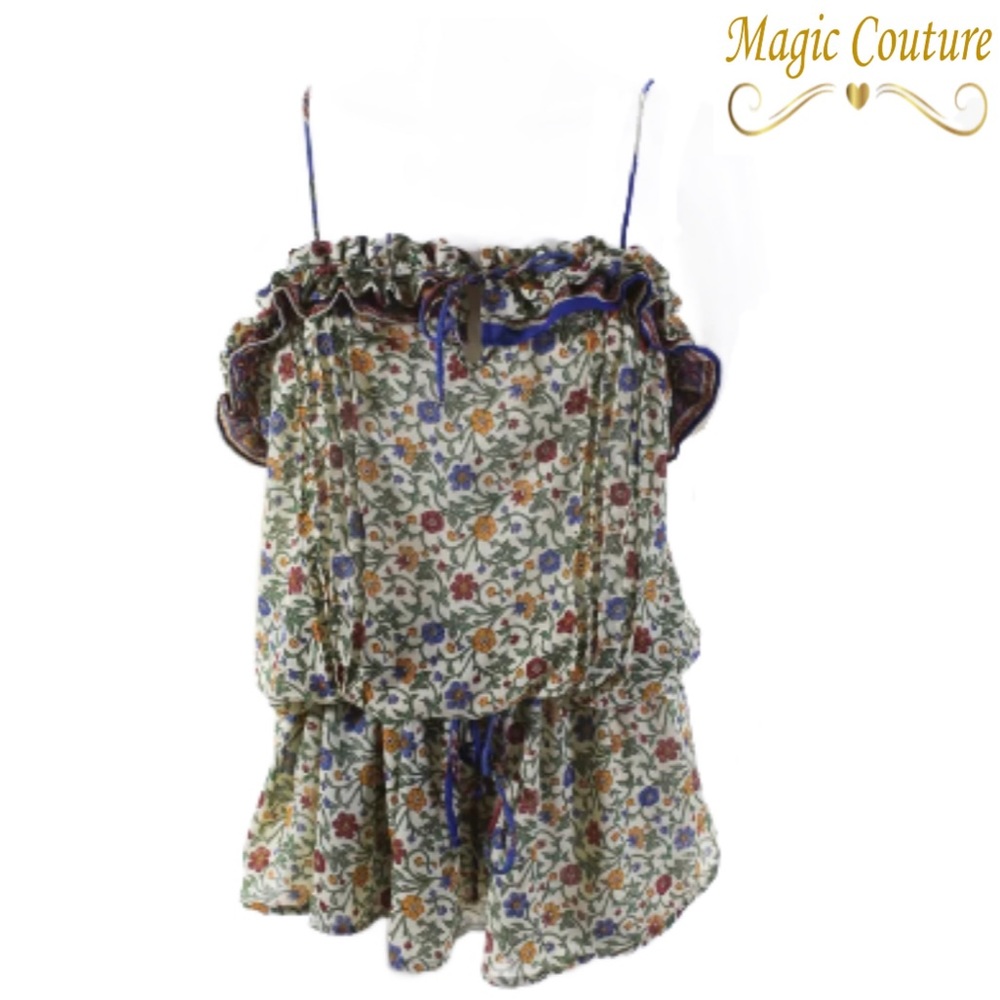 cindi gindi Colorful Floral Ruffle Cinch Waist Mini Dress💙💛💚